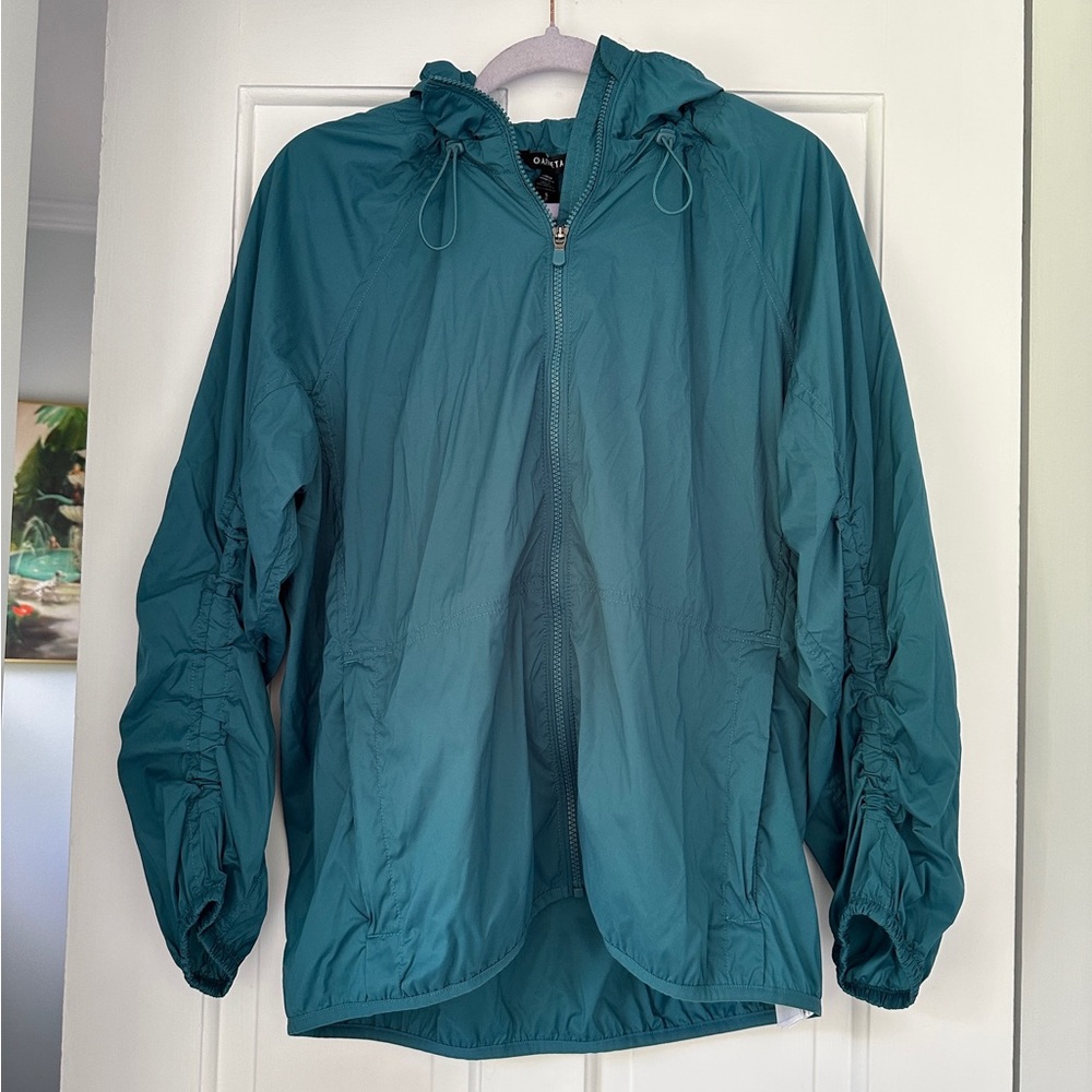 Athleta Superset Athleisure Lightweight Windbreaker Teal Jacket in Size Small